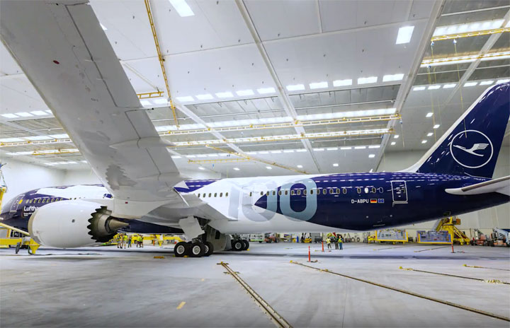 ルフトハンザ、787-9に100周年記念塗装 鶴と「100」ロゴ