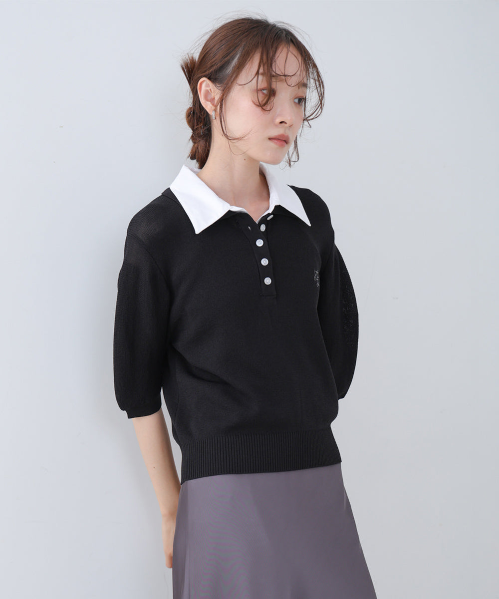 ダブルカラー衿付きポロニット