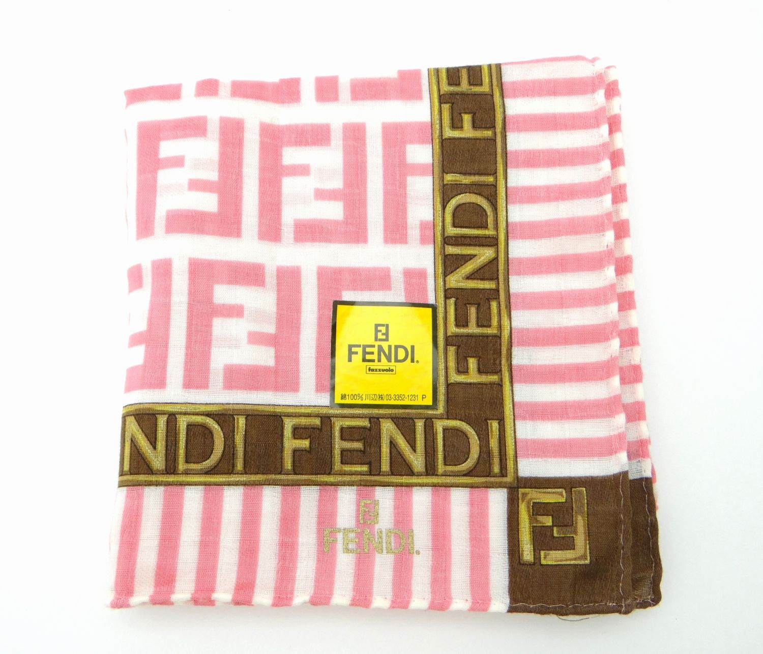 FENDI フェンディ ズッカ柄 FF ハンカチ 綿 コットン ピンク系 未使用