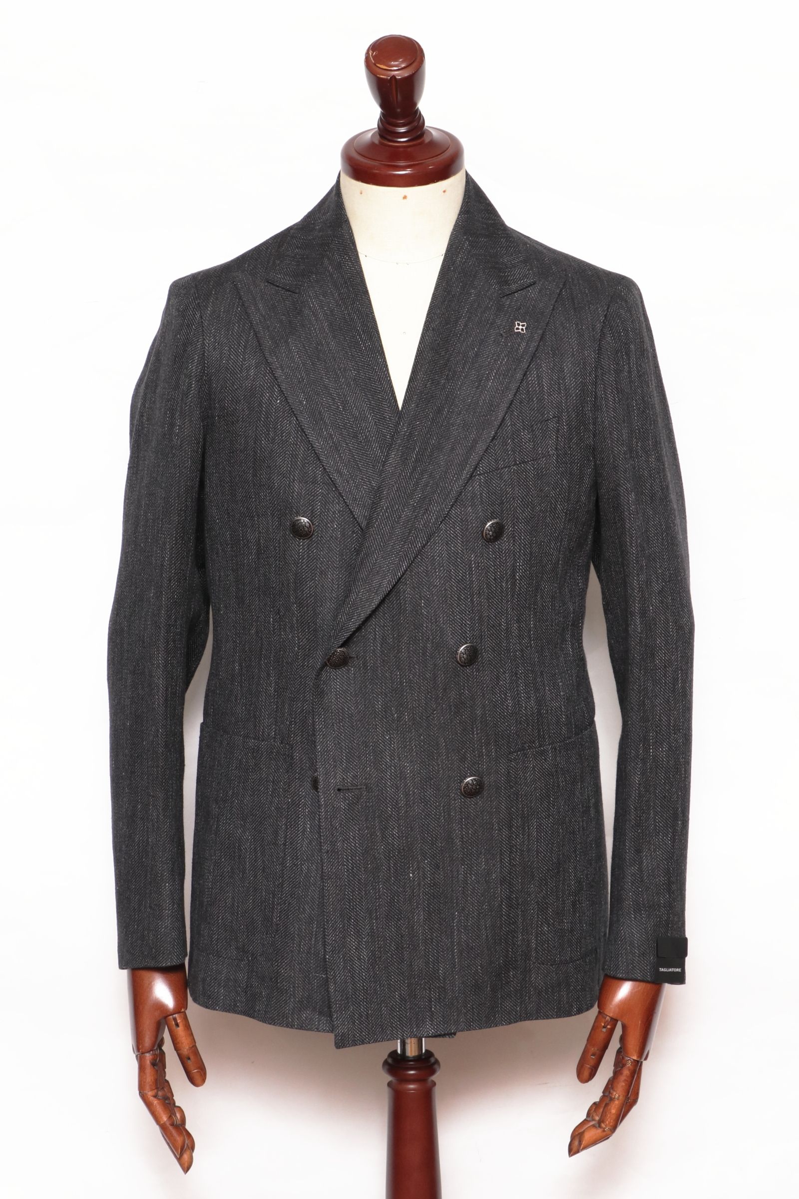 TAGLIATORE - MONTECARLO リネン ウール ブレンド ヘリンボーン柄