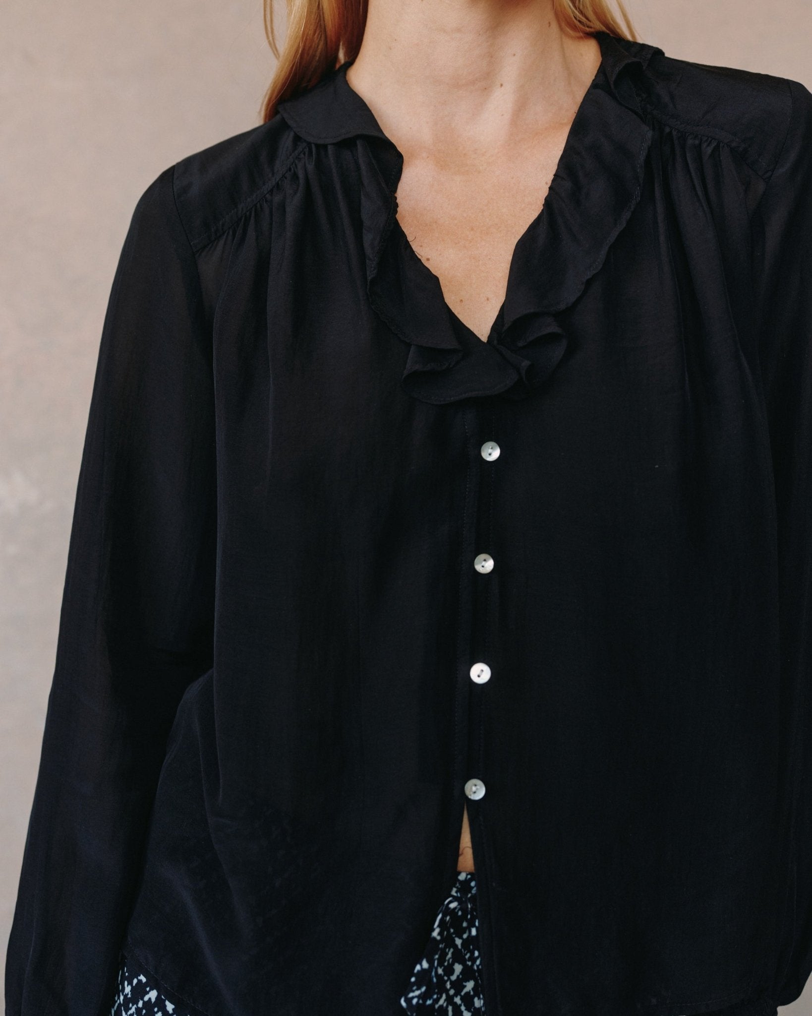 Raglan Ruffle Blouse - Black - Bella Dahl