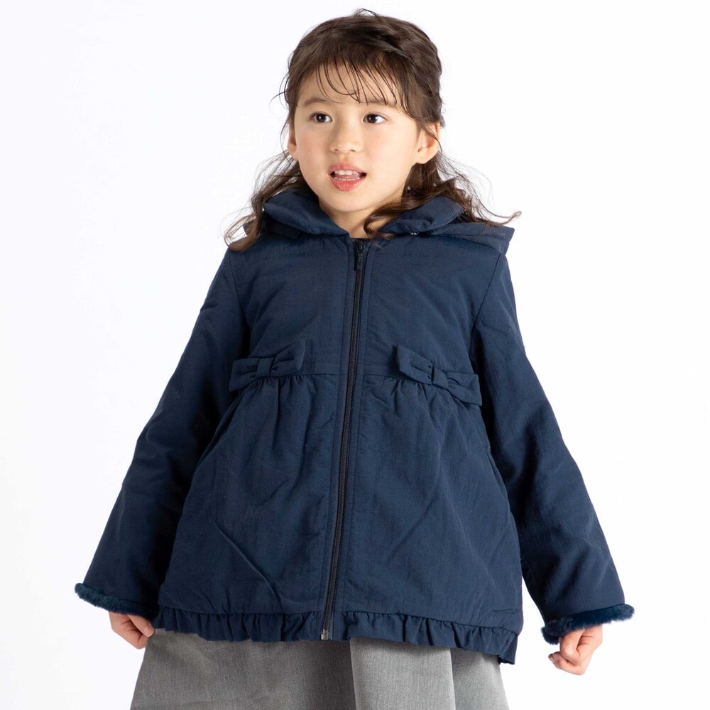 撥水加工】ヴィンテージタフタ裏ファー裾フリルフードブルゾン(80