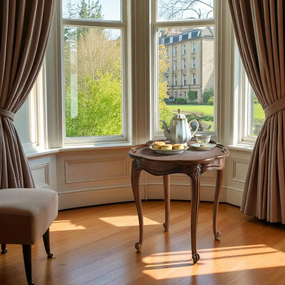 アンティーク調 猫脚 サイドテーブル 英国調 オーク材 直径54cm