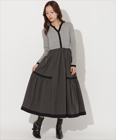 ラメ入り配色ドッキングワンピース(F ホワイト): AND COUTURE｜公式