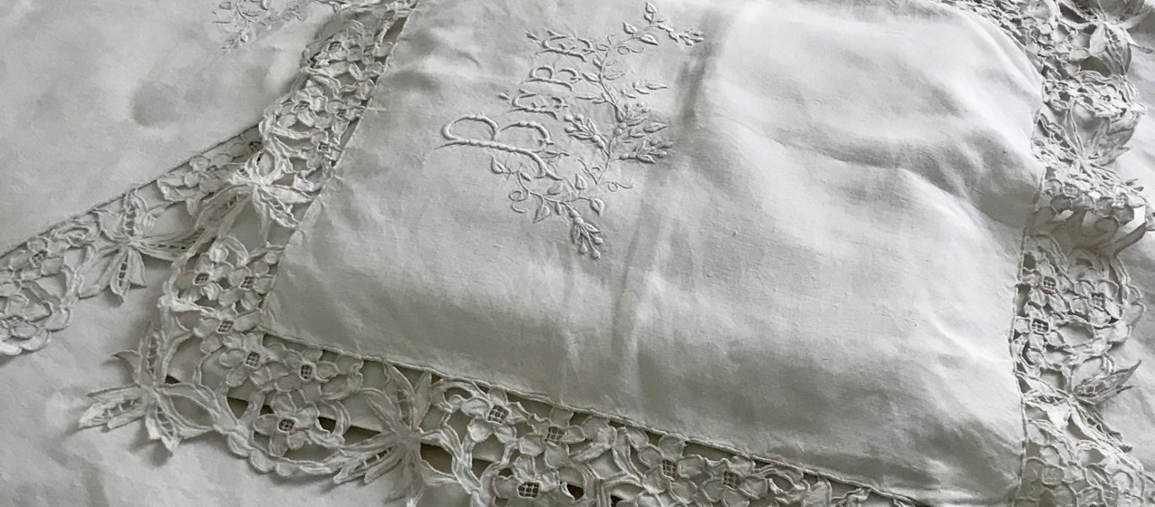 B1257 フランスアンティークリネンベビーピローケース/ミニクッション