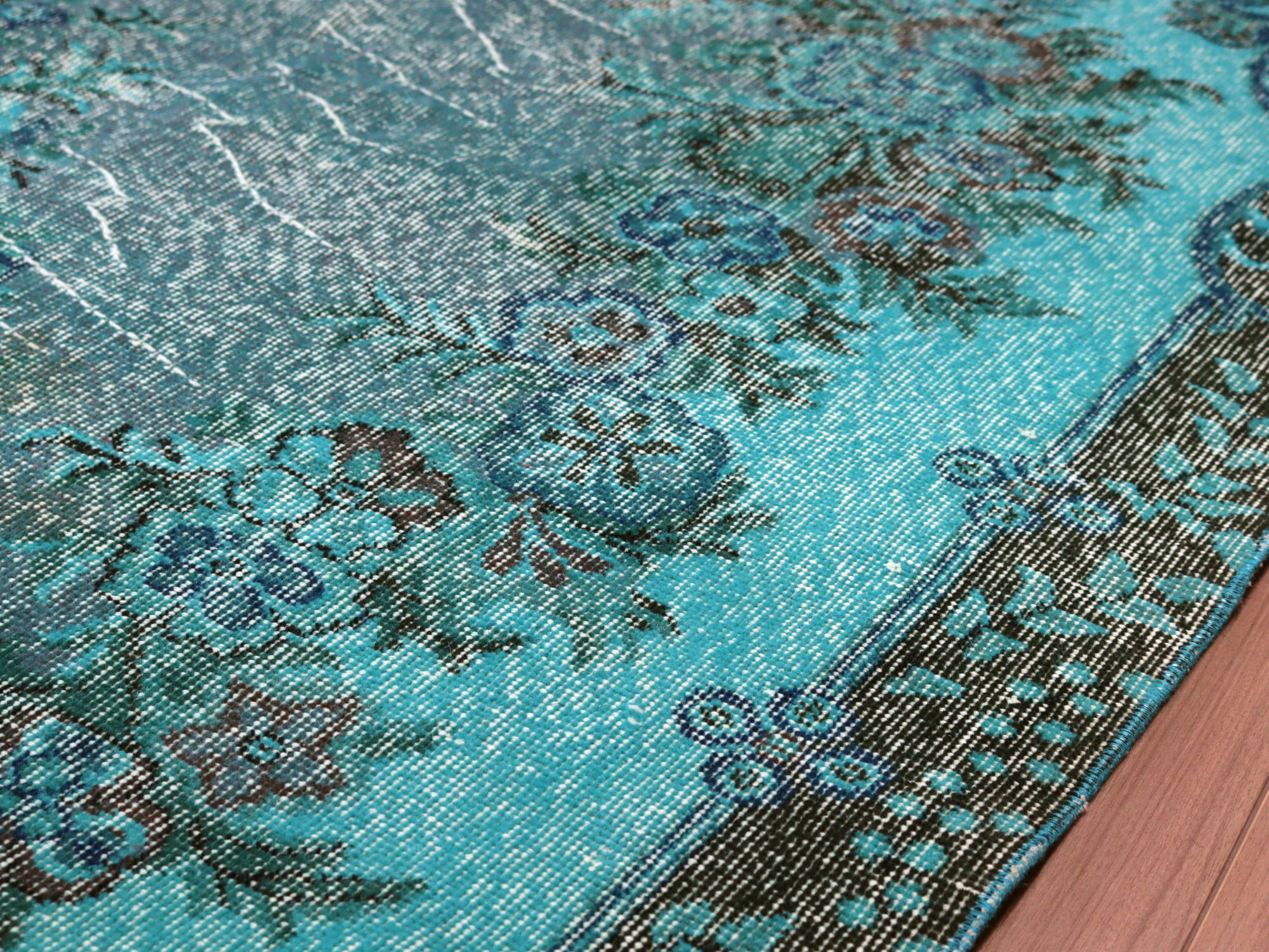 オーバーダイド ヴィンテージラグ ターコイズブルー265×175cm トルコ