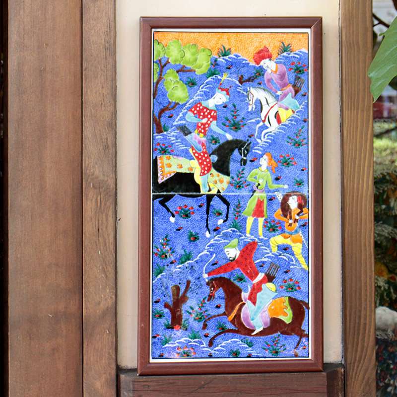 トルコ手書きタイル・2枚組額装・細密画ミニアチュール / ガラタバザール