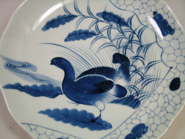 古美術・古道具・古伊万里染付皿・おしどり・江戸後期 茶道具・古道具