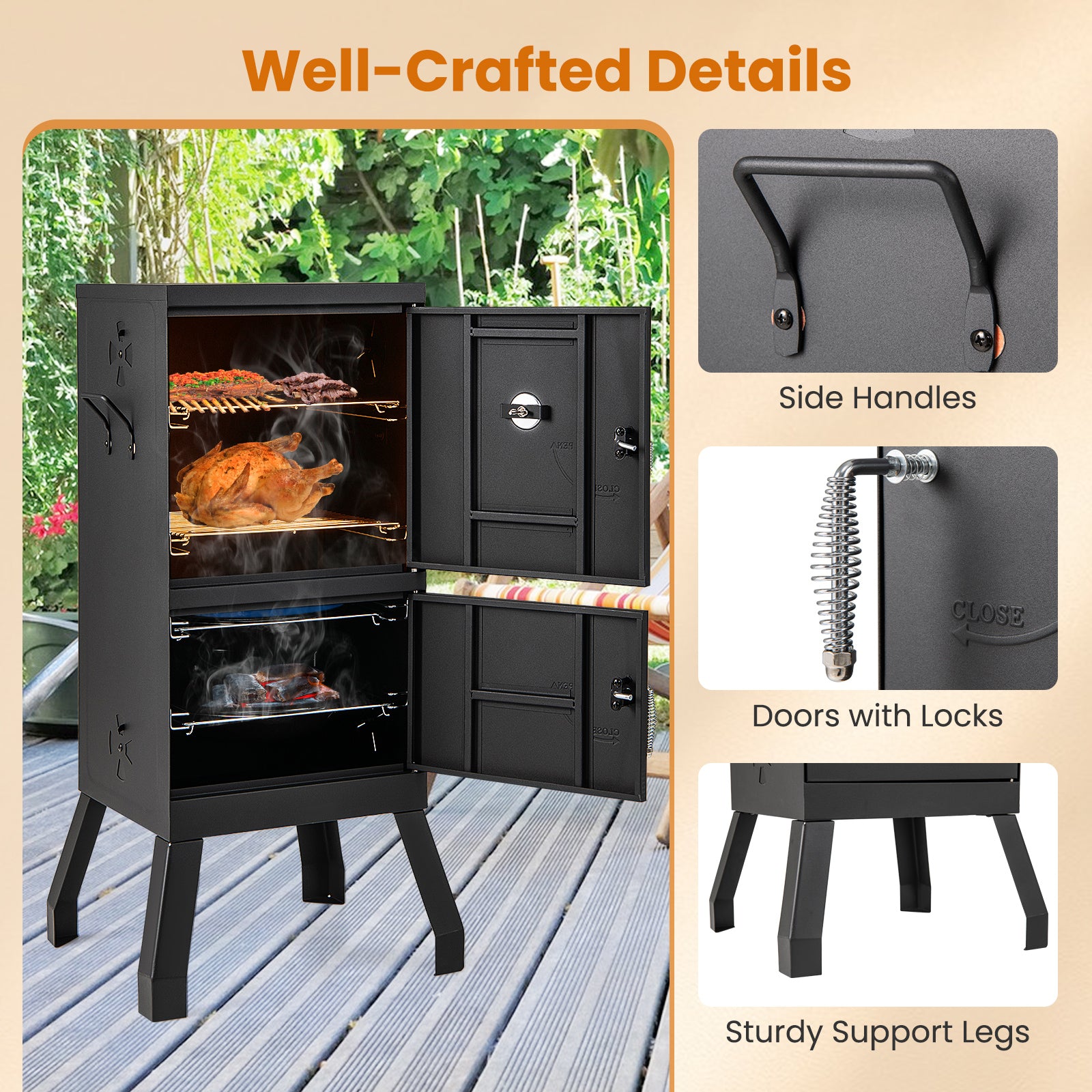 Giantex Outdoor Meat Smoker with Thermostat, Charcoal Vertical BBQ