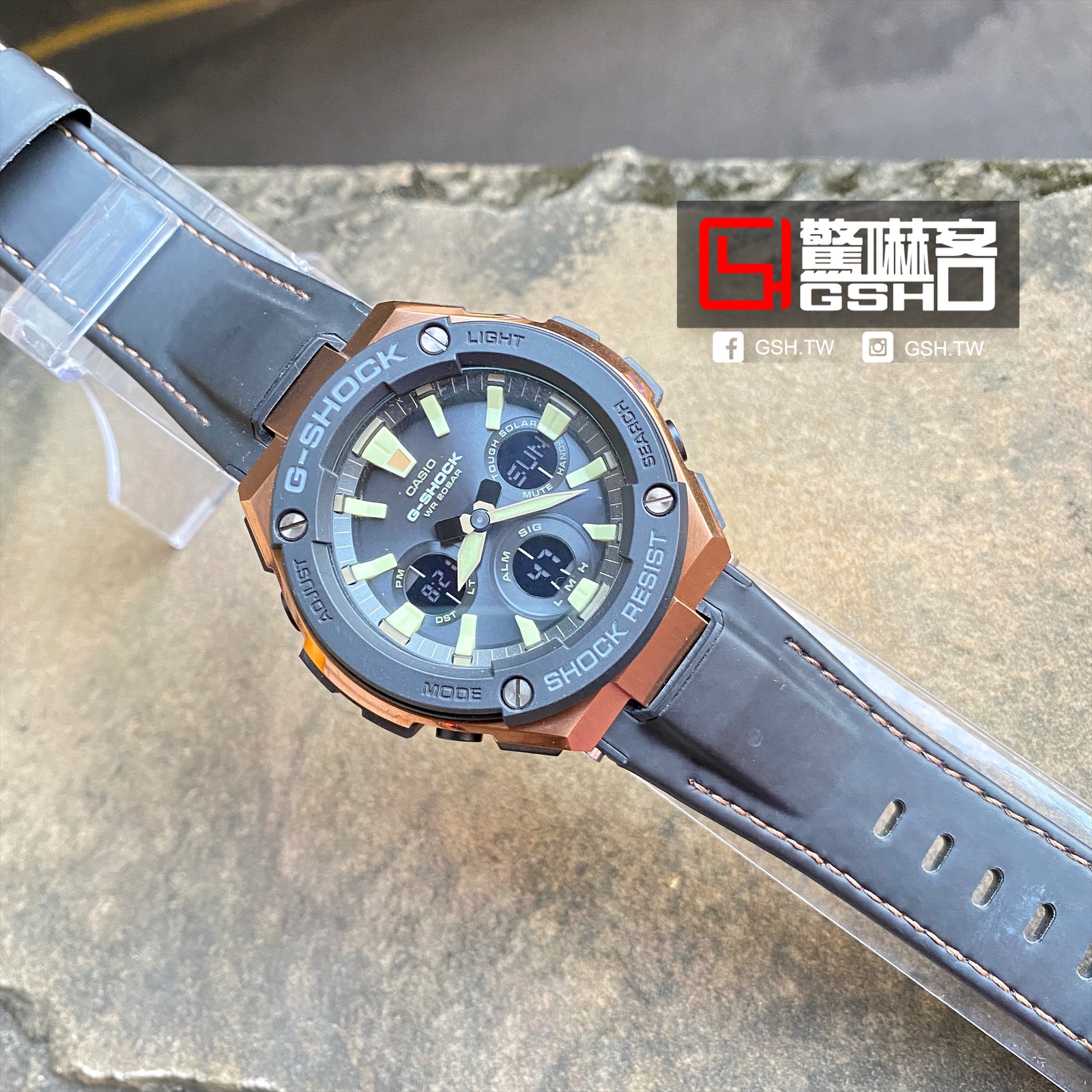 G-SHOCK 抗震太陽能電子雙顯錶黑X玫瑰金GST-S120L-1A - 驚嚇客