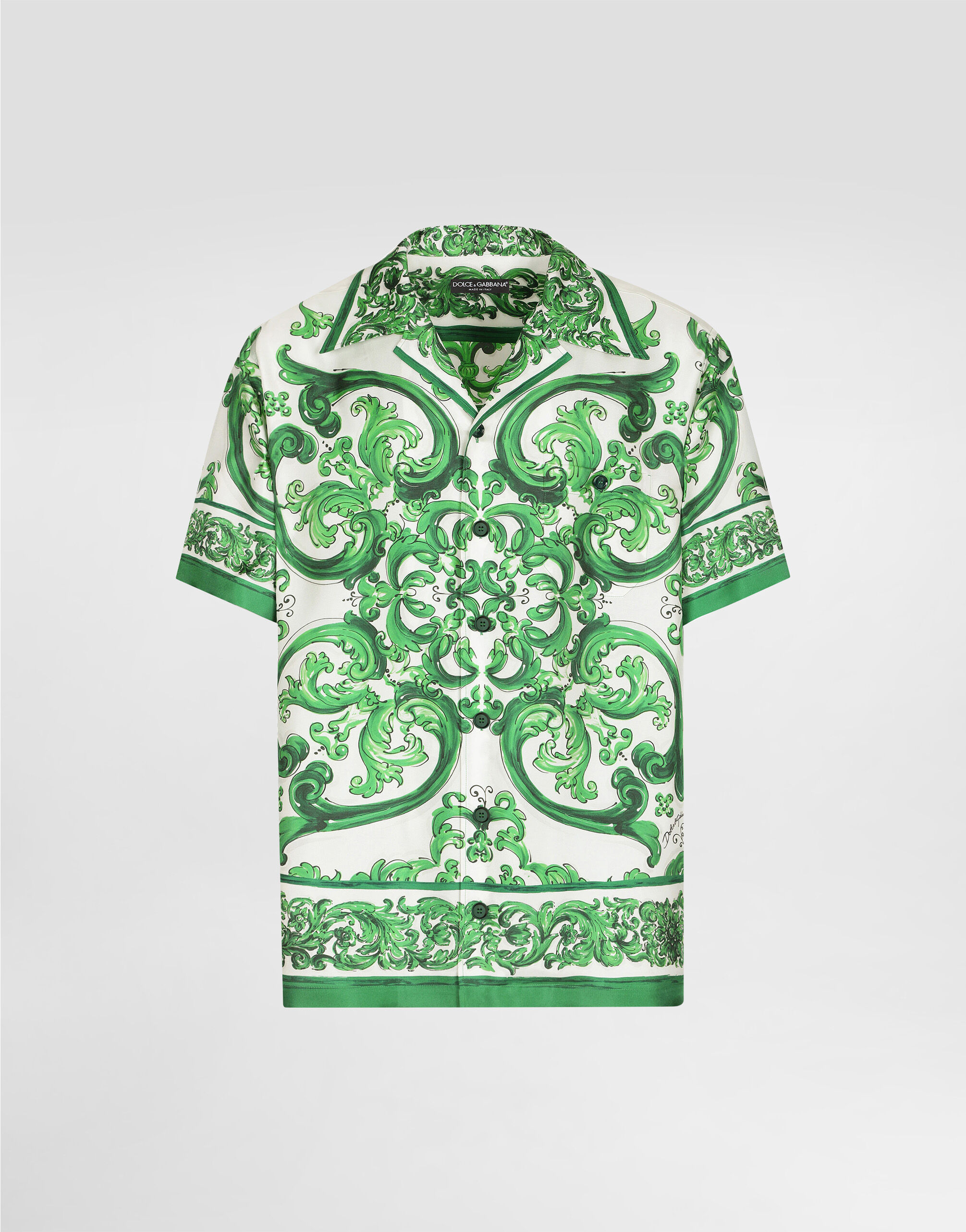 Silk twill Hawaiian shirt with majolica print in Print for Men
