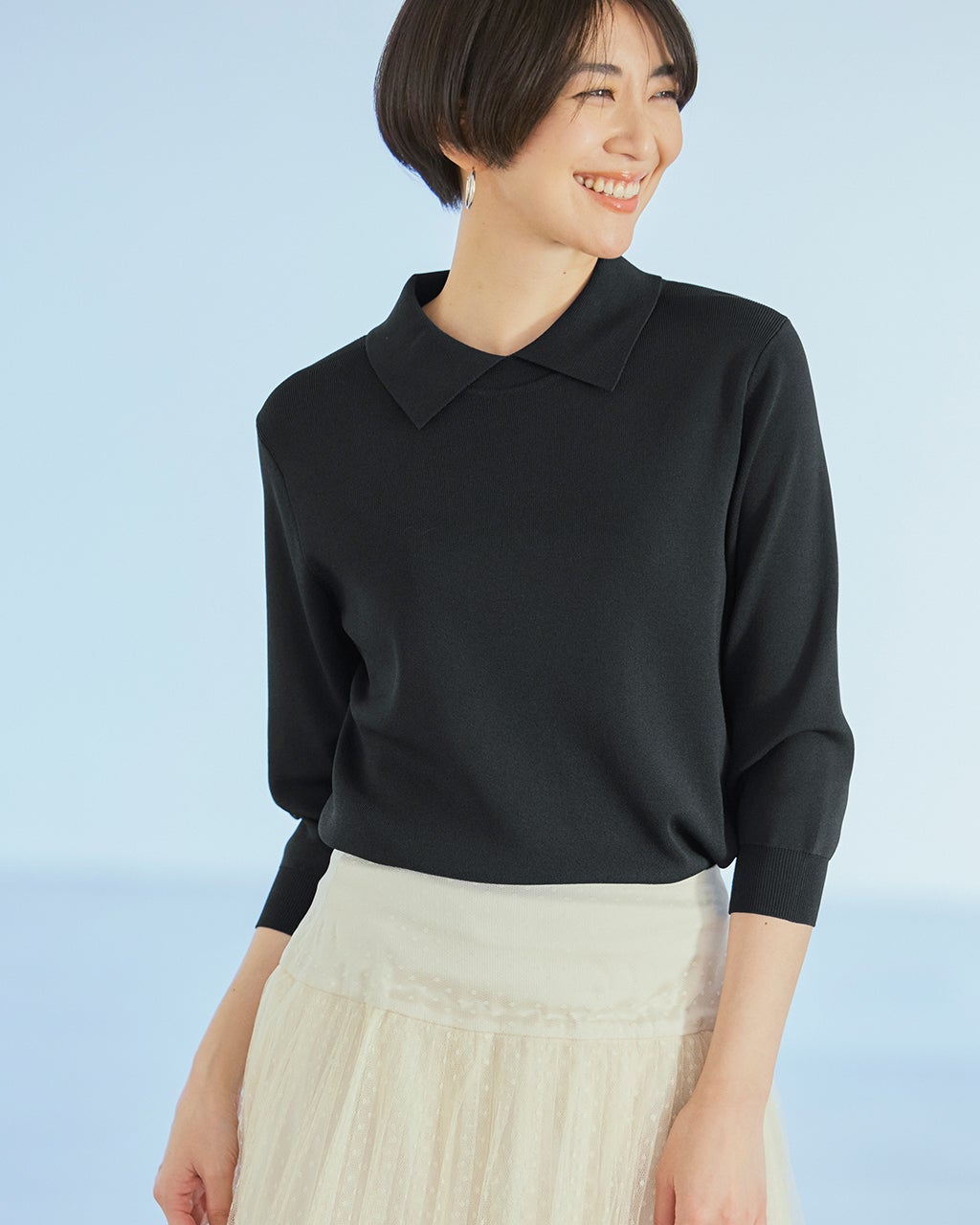 総針編み・衿つきニットプルオーバー/DoCLASSE