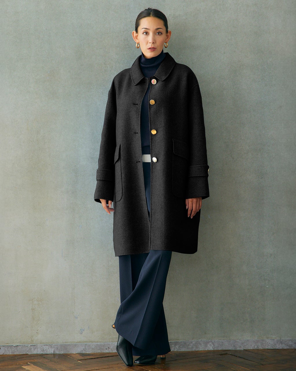 カシミヤ混ウールリバー・2WAYミドルコート/DoCLASSE