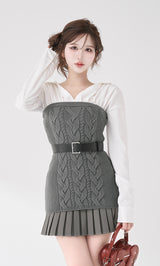 シャツドッキングプリーツニットミニワンピース – Darich (ダーリッチ)