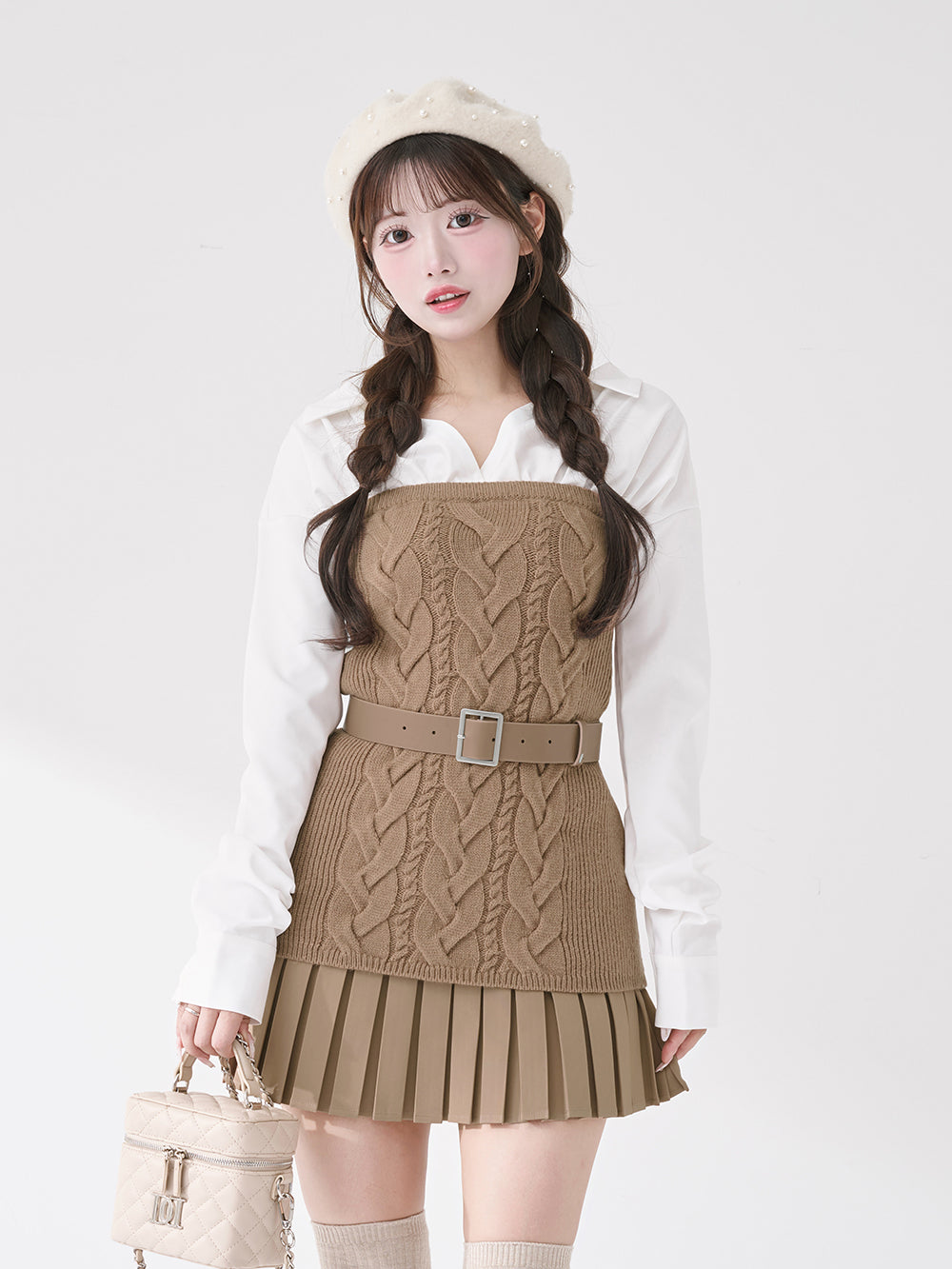 予約商品】ウエストオープンリボンデザインニットミニワンピース