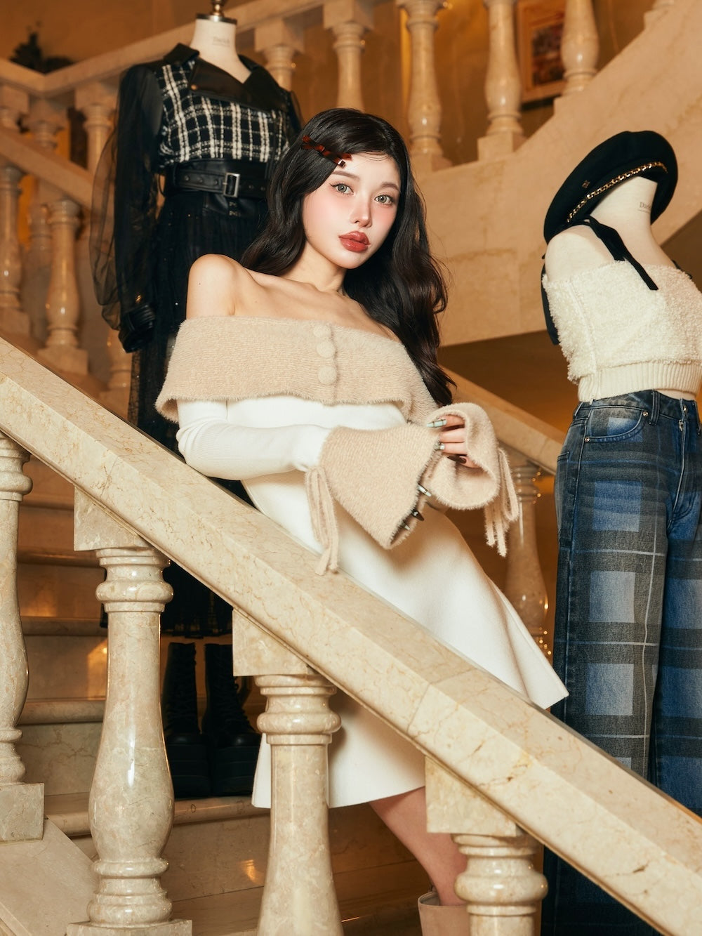 オフショルシャギーニットミニワンピース – Darich (ダーリッチ)