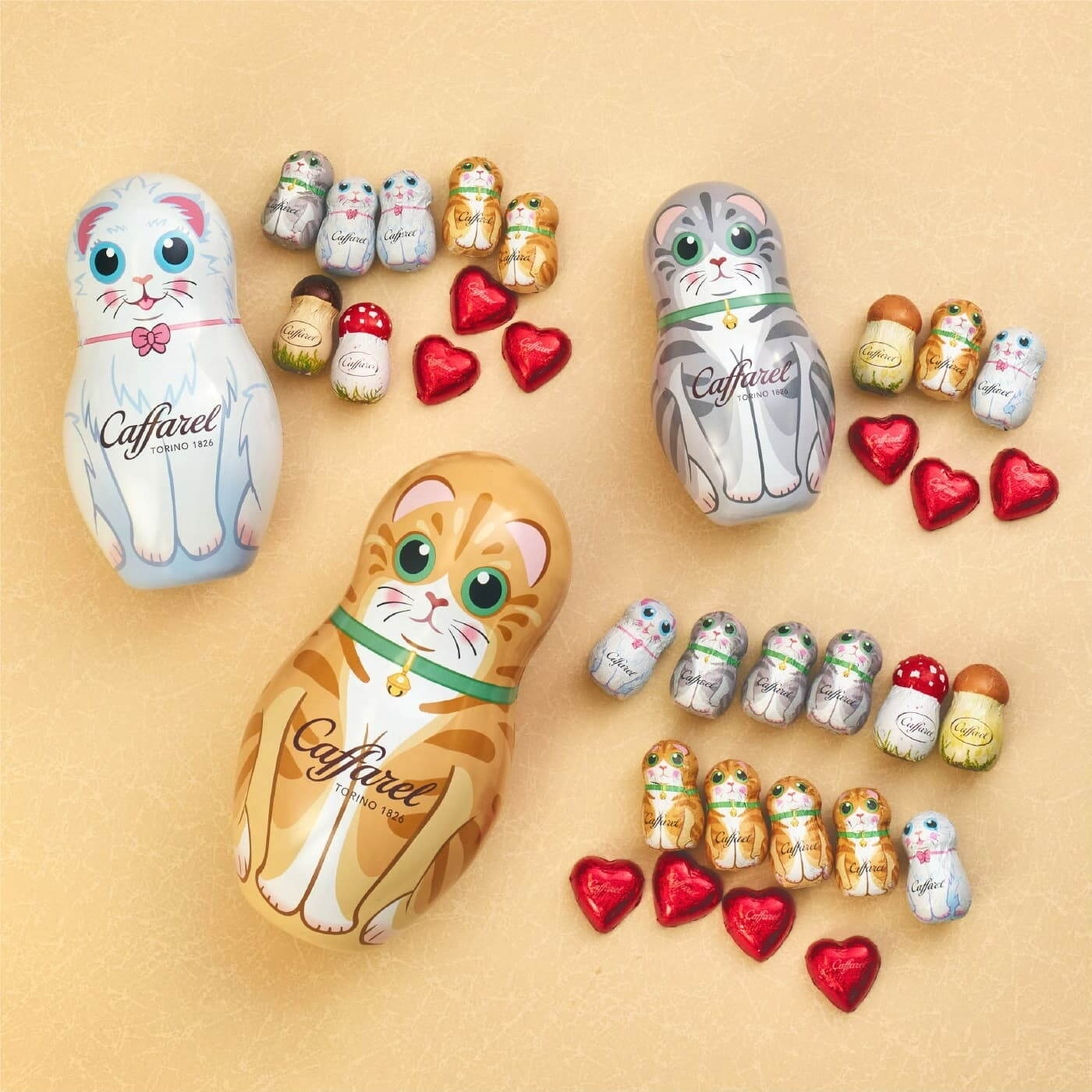 カファレルのチョコ「ジャンドゥーヤ」が特大缶に、猫マトリョーシカ