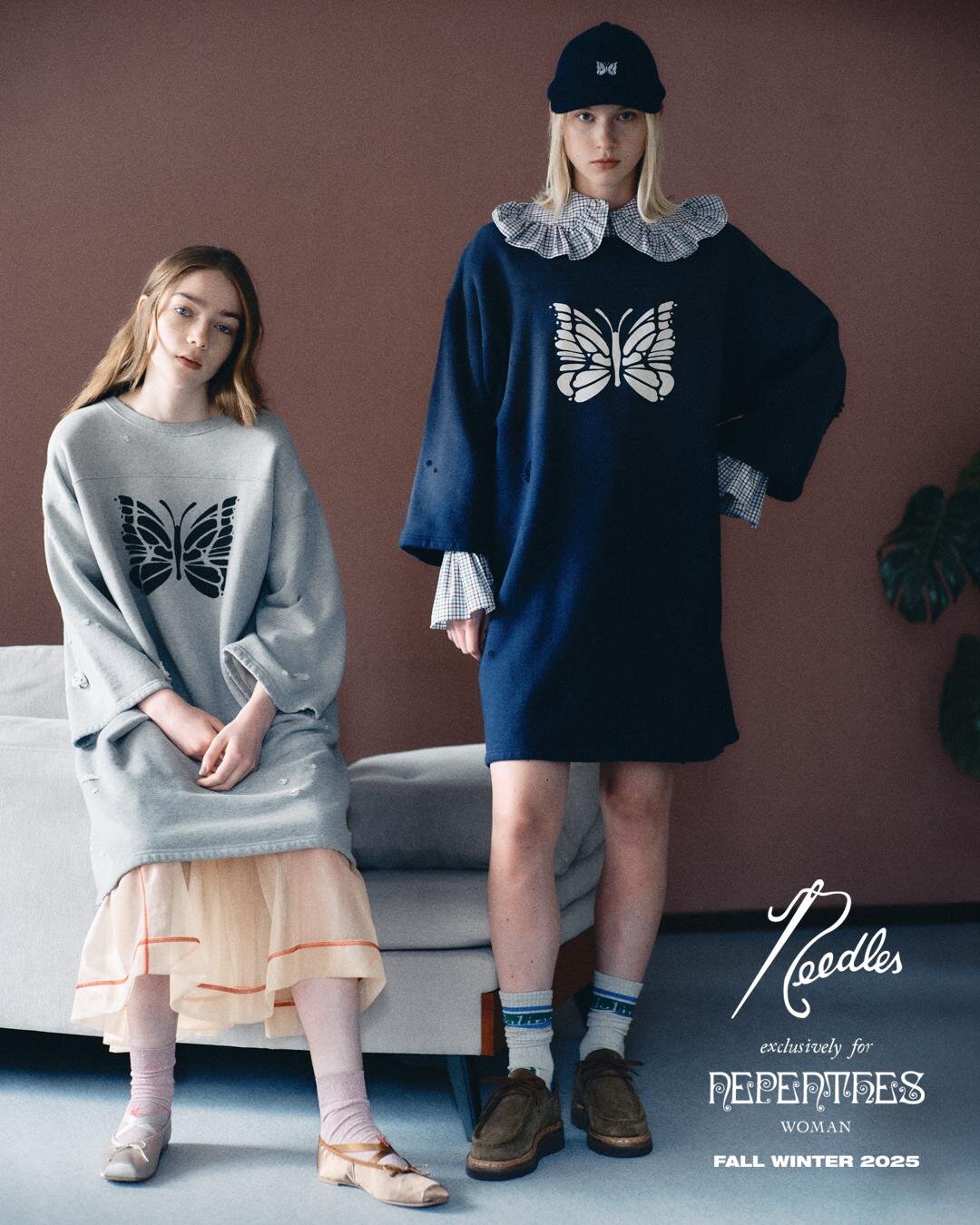 ニードルズ“ヴィンテージ風”スウェットのゆったりワンピース＆キャップ