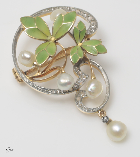 アールヌーボー プリカジュール・エナメル ブローチ アンティーク