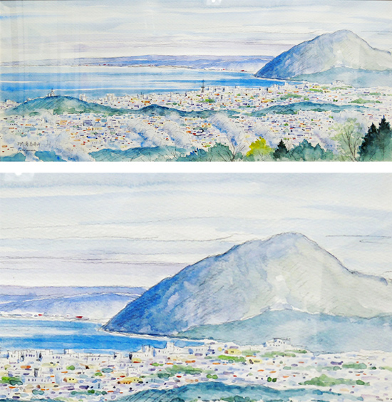 絵画 水彩画 別府湾 高崎山 (滝川英彦) 送料無料 【海・山】【肉筆
