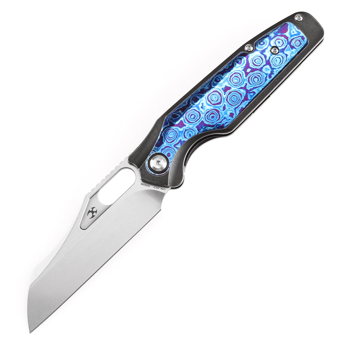 KANSEPT Tuckamore Thumb Hole Knife Blackwash Titanium and Timascus