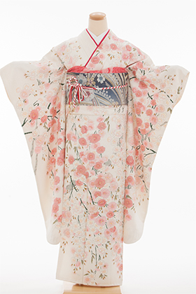 正絹・振袖レンタル【姉妹・友人向け】140084 和つう 白地 紗綾形 しだれ桜