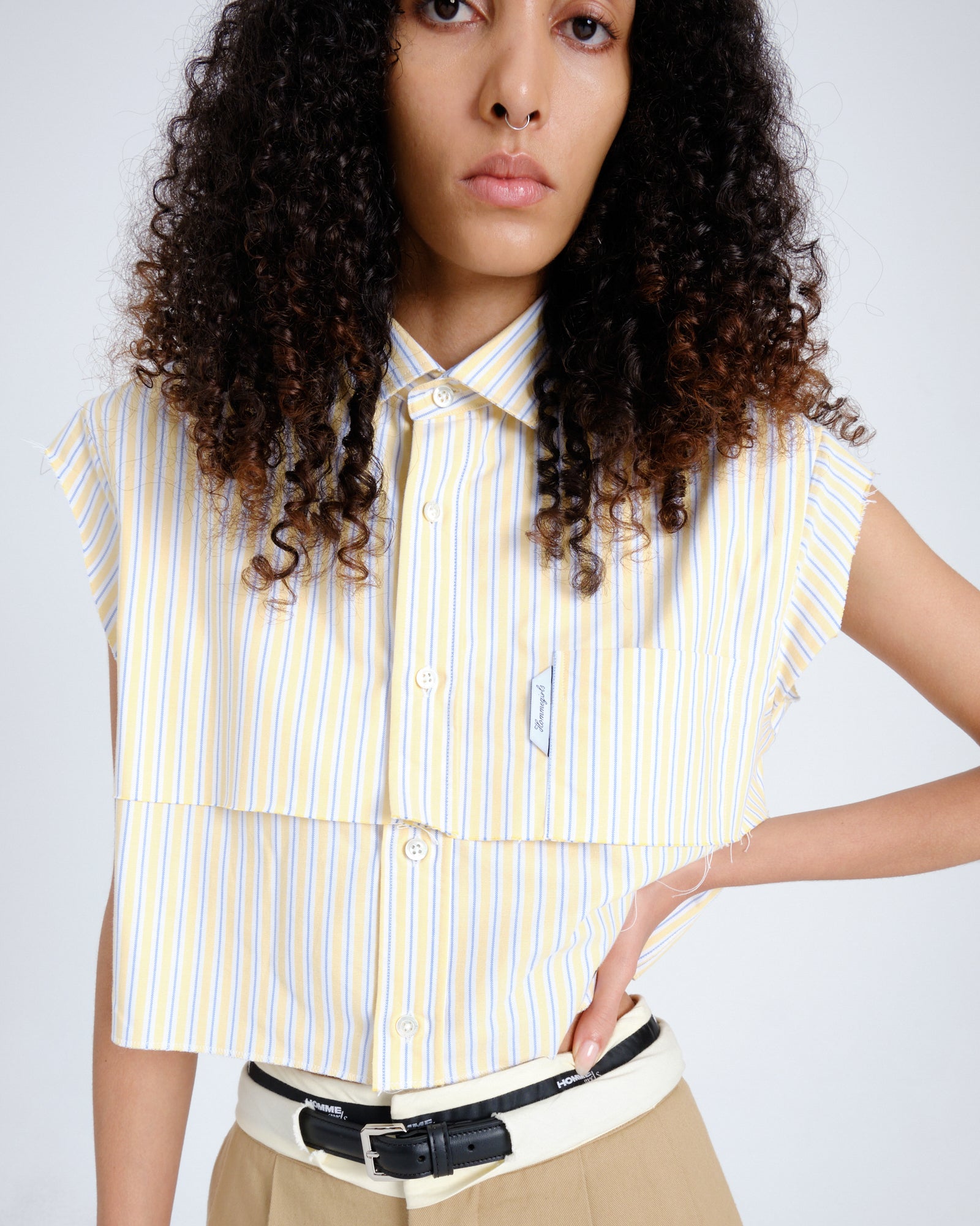 Sleeveless Layered Cropped Shirt in Yellow Oxford Stripe – HOMMEGIRLS