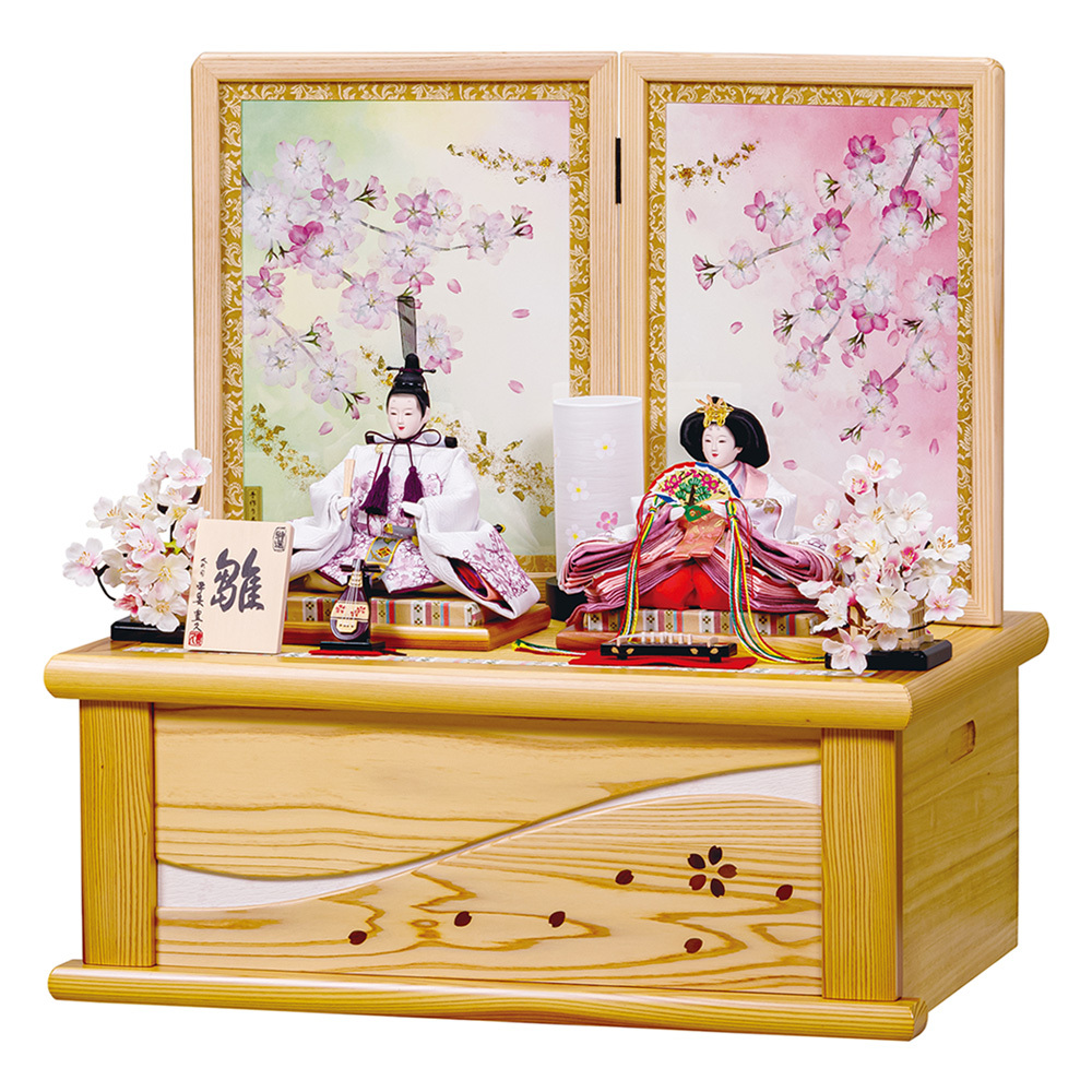 雛人形 コンパクト収納飾りセット【P84205】 金箔と桜の押花が満開