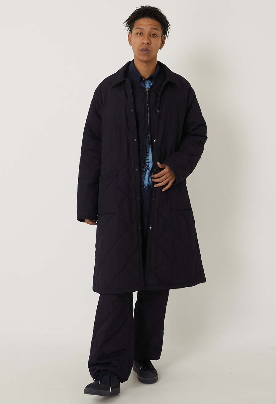 HiHiHi インディゴヘリンボーンコート 甘雨コート ジャガード織り