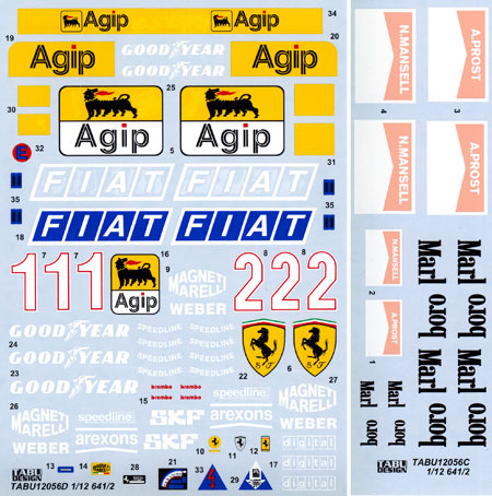 1/12 デカール フェラーリ 641/2 フルスポンサーデカール TABU DESIGN