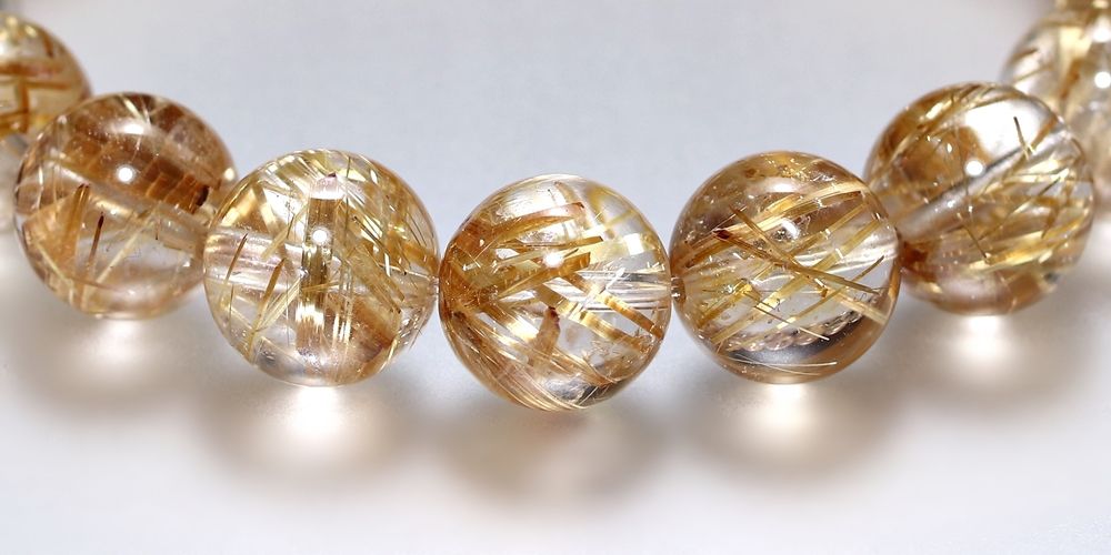 高品質++]タイチンゴールドルチルクォーツブレスレット（約11mm玉