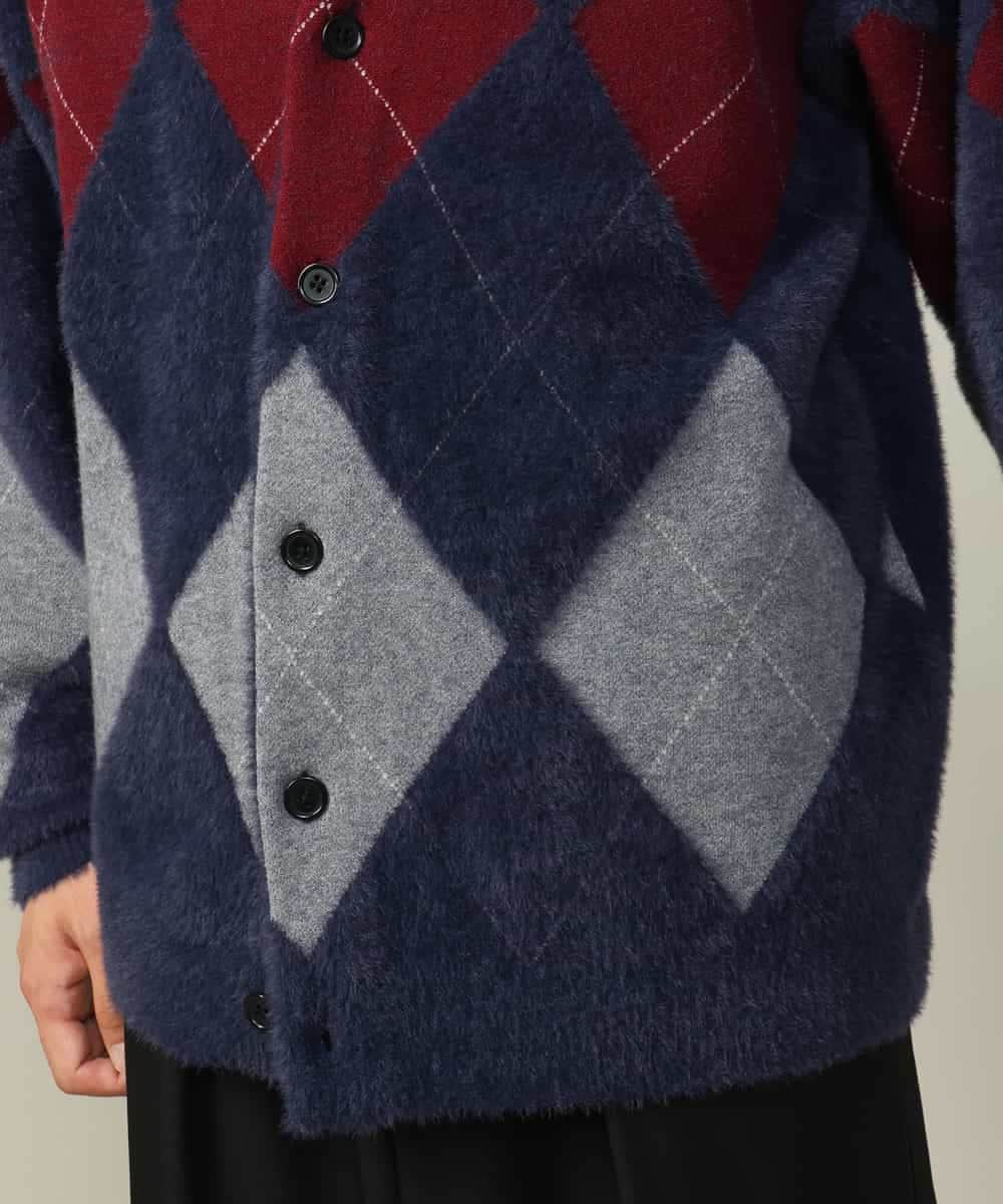 肌触りなめらか】アーガイル柄シャギーニットカーディガン(厚手