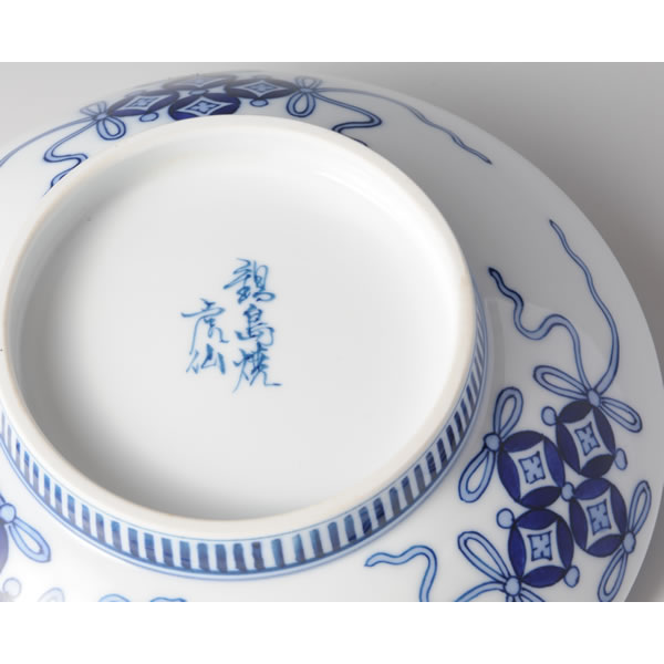 藍九谷もしくは藍鍋島の花鳥文隅入染付角皿5客桐箱入 藍九谷もしくは藍