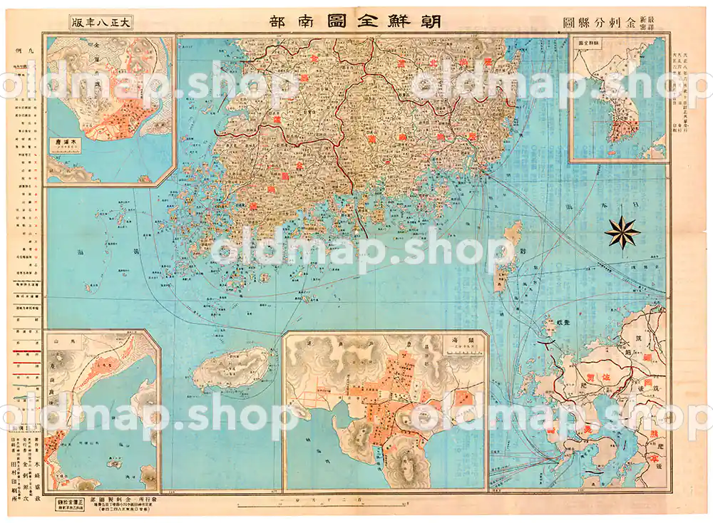 朝鮮全図 南部 大正8年(1919) – 金刺分県図 古地図古地図素材データの