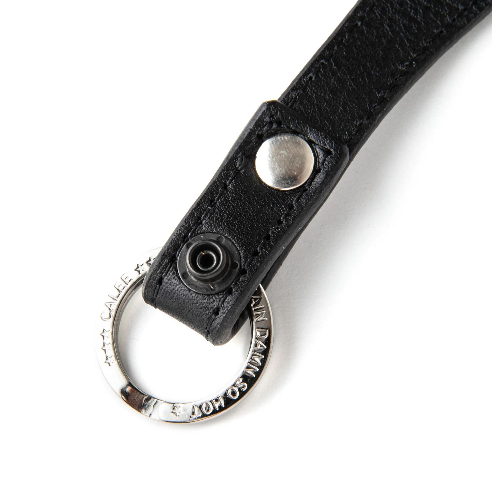 CALEE - STUDS LEATHER SNAP KEY RING (BLACK) / スタッズ レザー