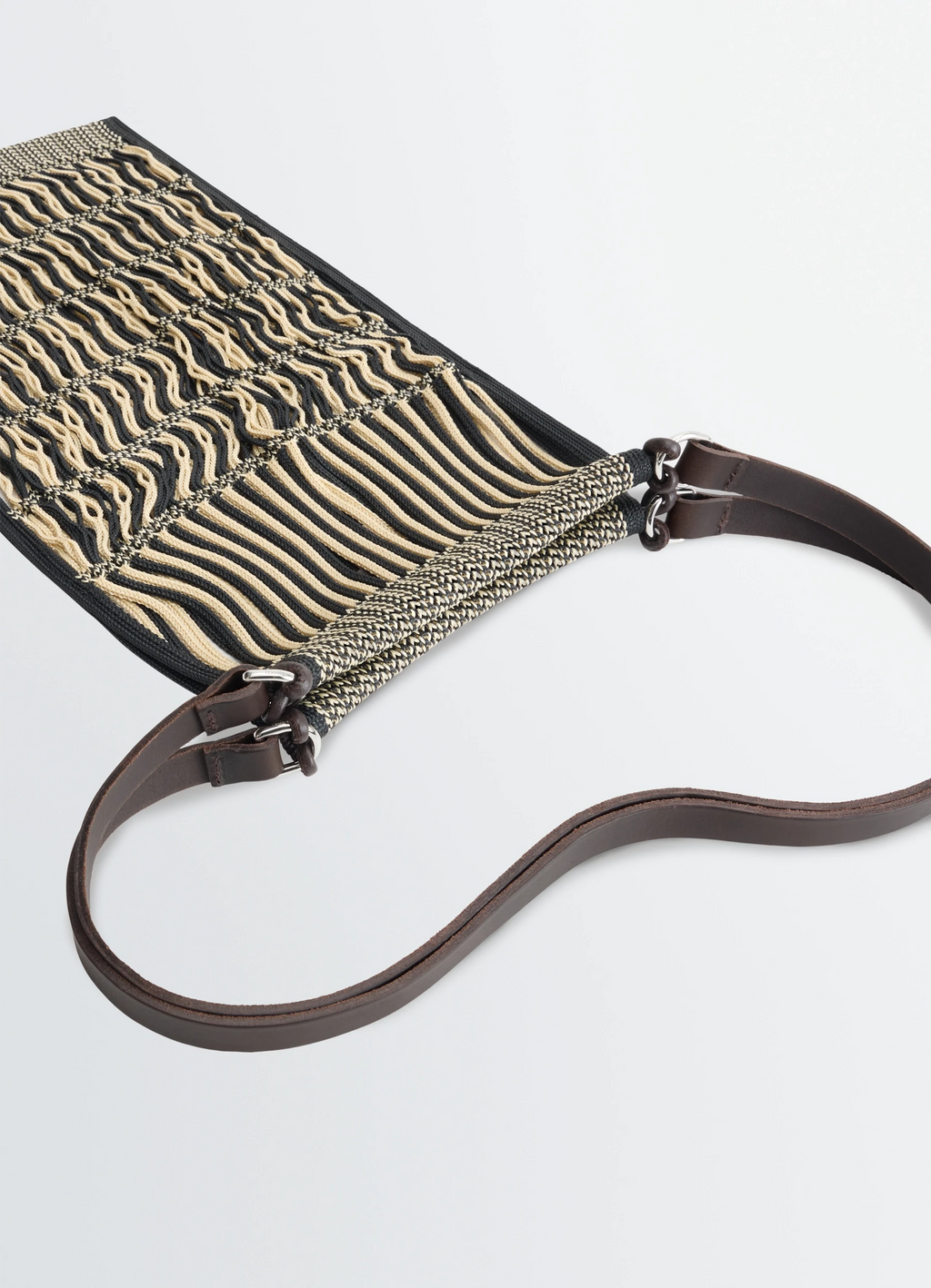 MEDIUM FILT NET SHOPPING BAG - Chevron Light Beige / Bla - Nylon