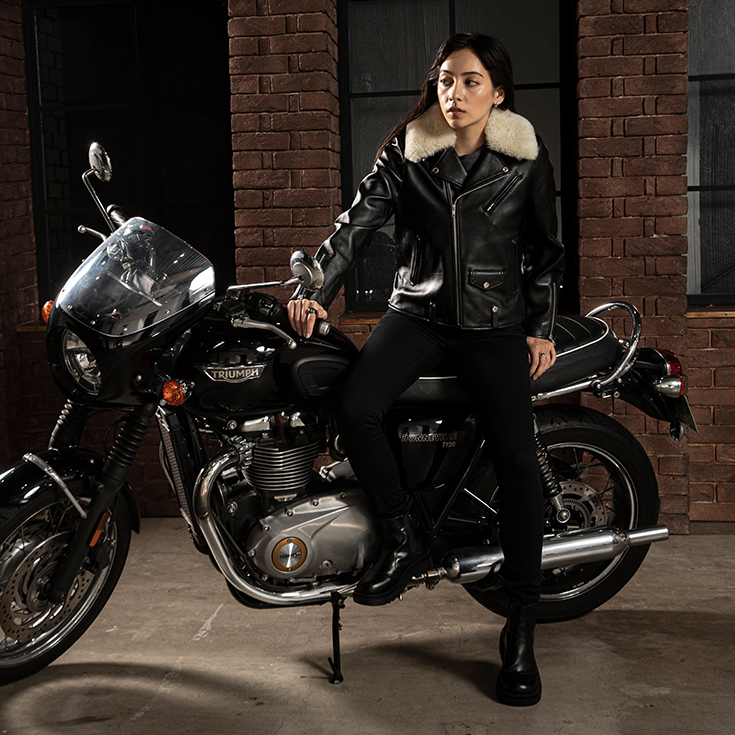 LIUGOO 本革 襟ボアダブルライダース レディース リューグー DRY09LA