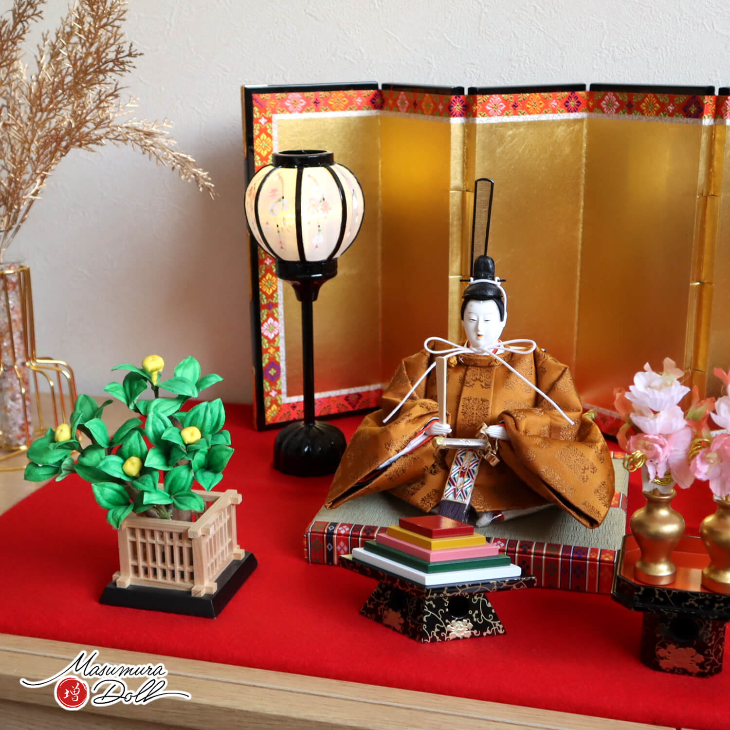 新作 大橋弌峰作 京都 芥子 朱雀大路大極殿雛 正絹 西陣織黄櫨染 天皇