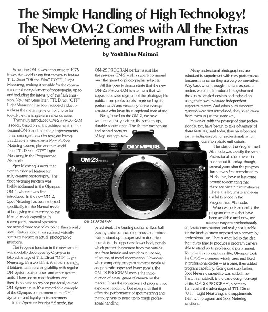 Olympus OM2SP (Spot/Program) film based SLR camera - Index Page