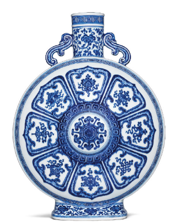 大清乾隆年制青花八吉祥番莲纹双耳抱月瓶| 满汀洲收藏鉴定