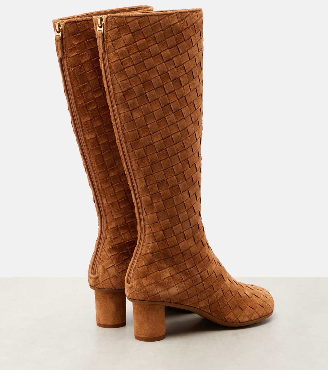 Atomic Intrecciato suede knee-high boots in brown - Bottega Veneta