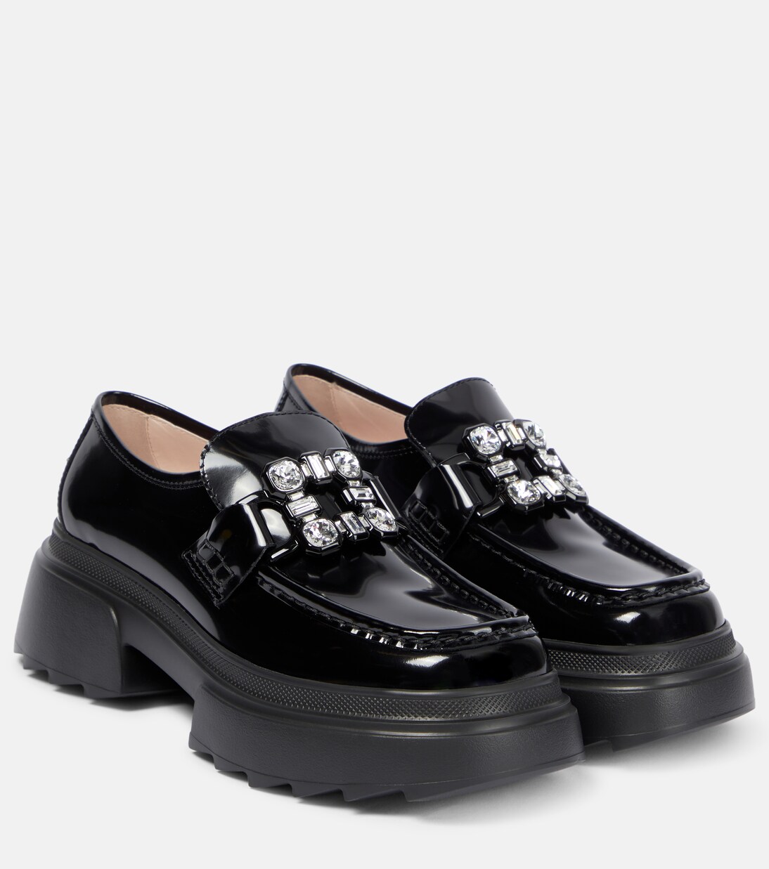 Wallaviv strass buckle patent leather loafers in black - Roger