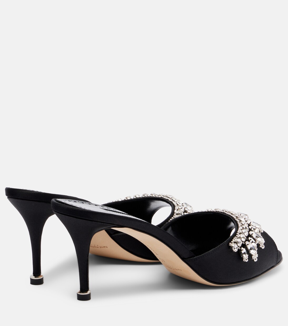 Tulimu 70 embellished satin mules in black - Manolo Blahnik