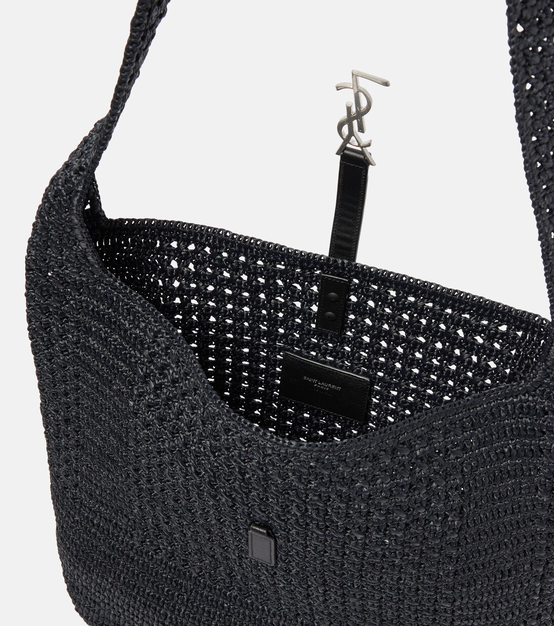 Le 5 à 7 Medium raffia shoulder bag in black - Saint Laurent