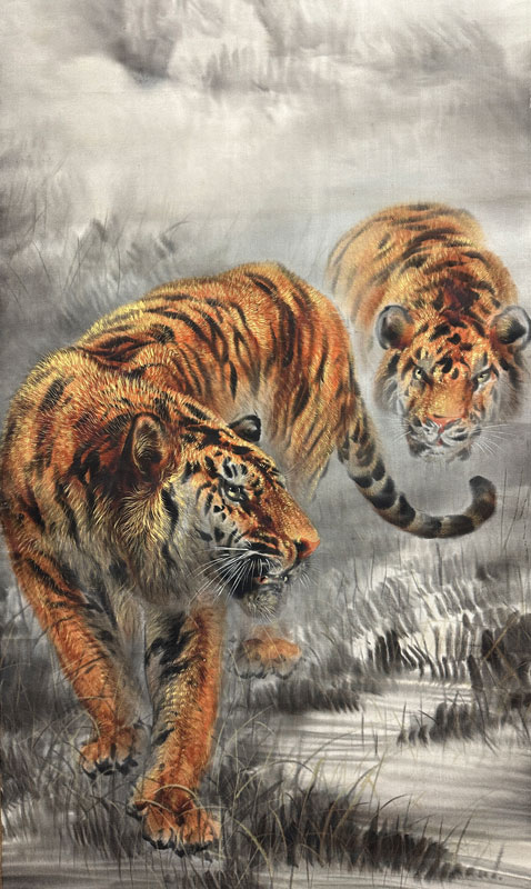 模写/大橋翠石/花木に猿図/桐共箱二重箱付/ 布袋屋掛軸HE-932 模写