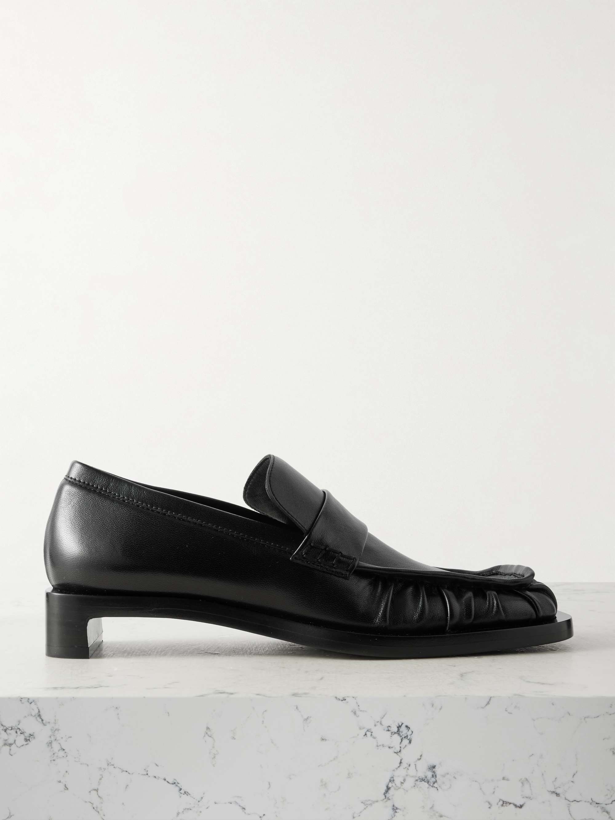 JIL SANDER Ruched crinkled-leather penny loafers | NET-A-PORTER