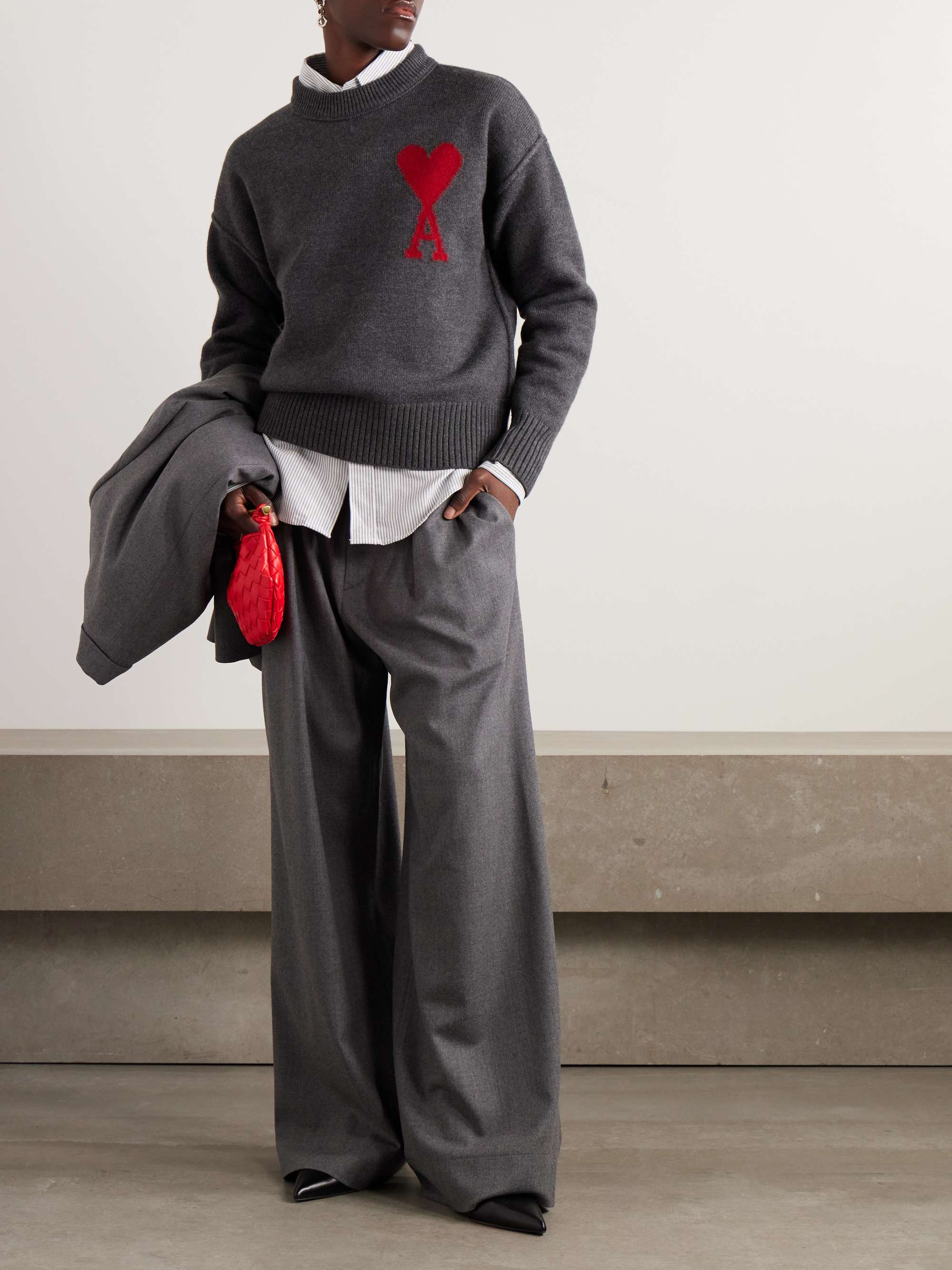 AMI PARIS + NET SUSTAIN ADC intarsia wool sweater | NET-A-PORTER