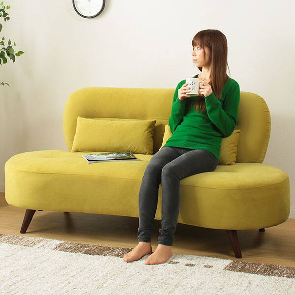 ふっくらビーンズのフォルムが可愛い 2人掛けファブリックソファ (GR