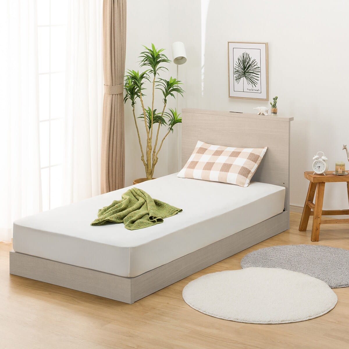 シングル ミニ棚付きベッドフレーム(NS-002 LEG/LOW すのこ GW