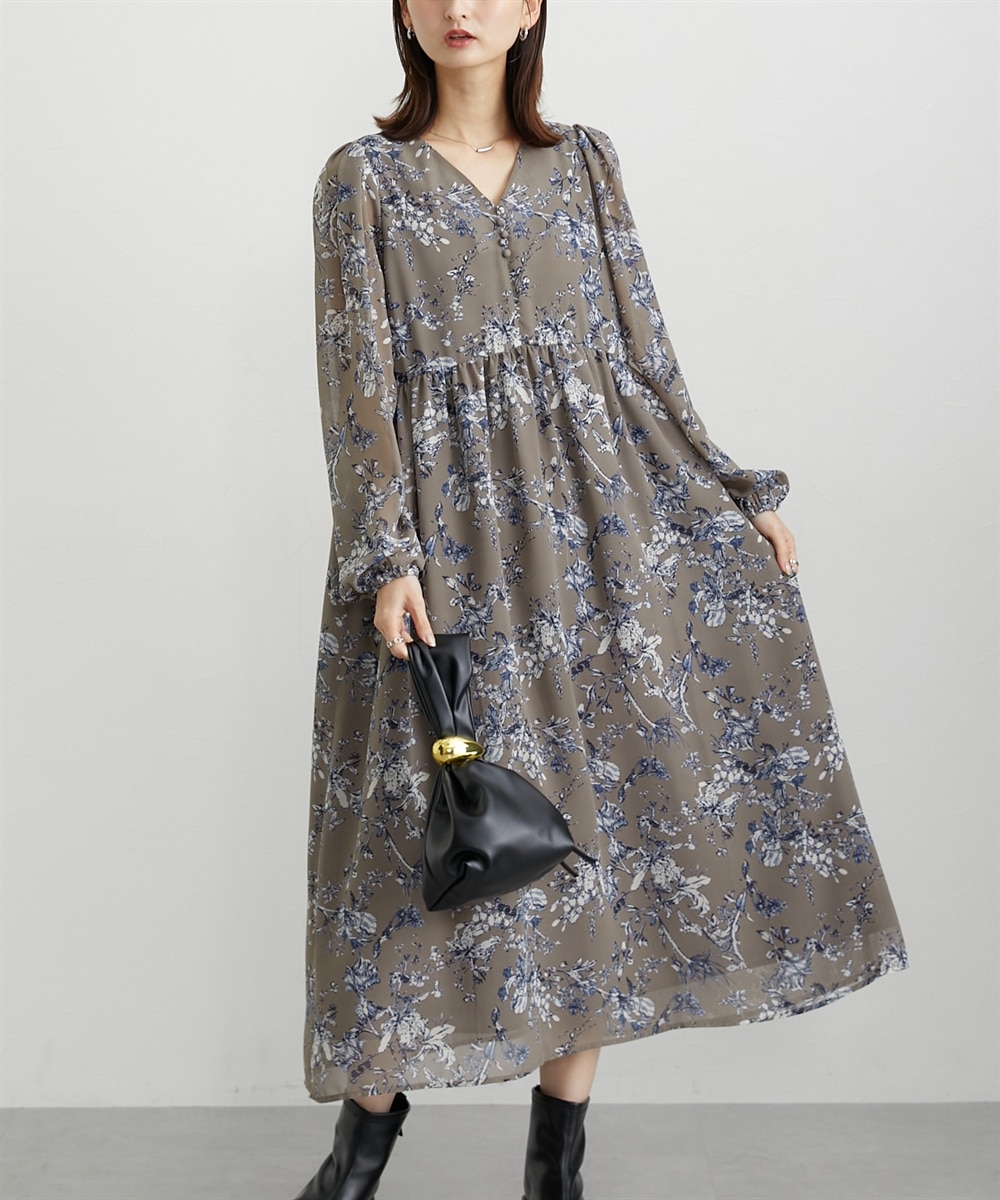 花柄シフォンウエスト切替ワンピース（ウォッシャブル素材） 通販